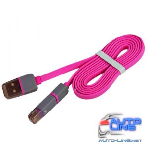 Кабель PULSO USB - Micro USB/Apple 1m pink (плоский) (CP-002P)
